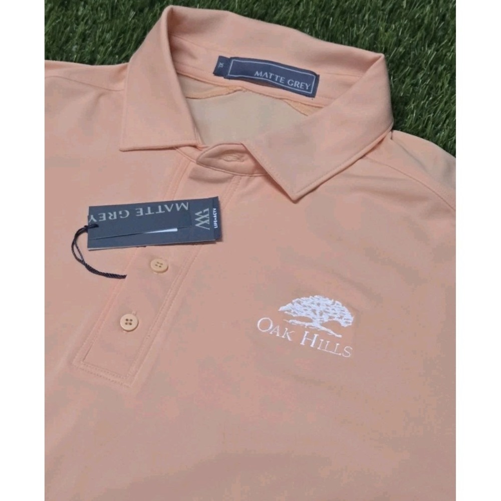 NWT Matte Grey Men's XL Polo Shirt Peach Oak Hills Country Club Golf Activewear